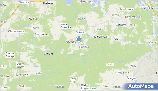 mapa Hucisko, Hucisko gmina Ruda Maleniecka na mapie Targeo